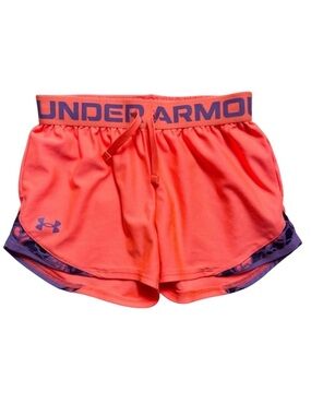 Under Armour Girls' Ua Play Up Tri-color Shorts Size M Hot Pink Orange Athletic